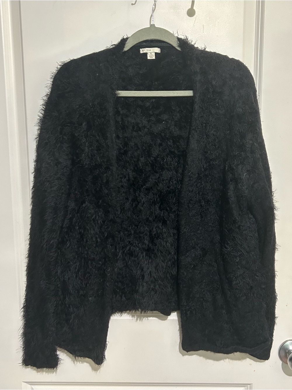 Black Fuzzy Open Front Cardigan Sweater Size XL